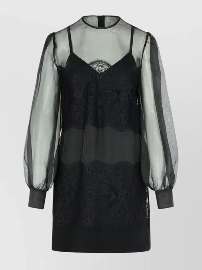 Dolce & Gabbana Sheer Overlay Lace Detailing Long Sleeves Dress In Black