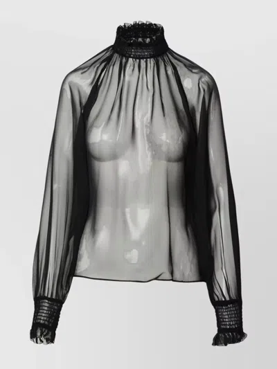 DOLCE & GABBANA SHEER SILK BLOUSE GATHERED NECKLINE