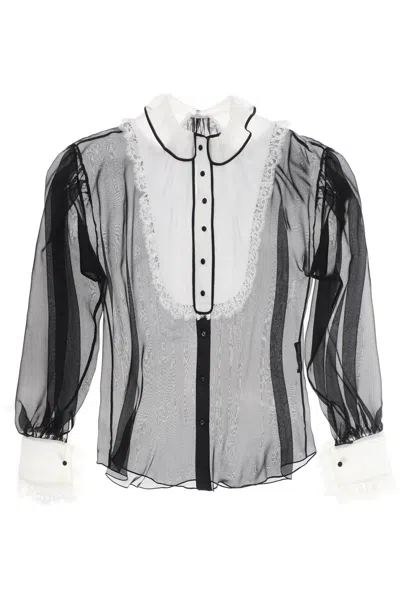 Dolce & Gabbana Sheer Silk Chiffon Blouse With Personalized Touch In Mixed Colors In Multicolor