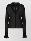 Dolce & Gabbana Sheer Silk Chiffon V-neck Top In Black