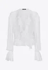 Dolce & Gabbana White Cropped Blouse With Ruffles Trim In Silk Woman In White