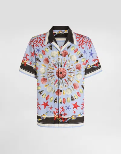 DOLCE & GABBANA SHELL-PRINT HAWAII LINEN CANVAS SHIRT