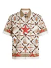 Dolce & Gabbana Camicia Hawaii In Drill Stampa Conchiglia Elasticizzato In Gray