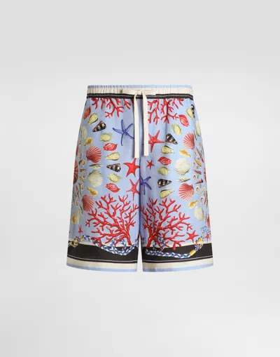DOLCE & GABBANA SHELL-PRINT LINEN CANVAS TROUSERS