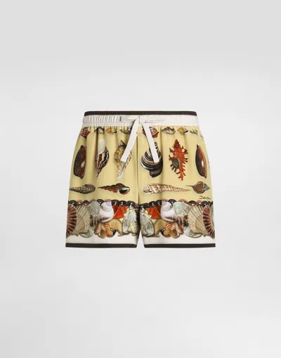 Dolce & Gabbana Shell-print Marocain Crêpe Bermuda Shorts In White