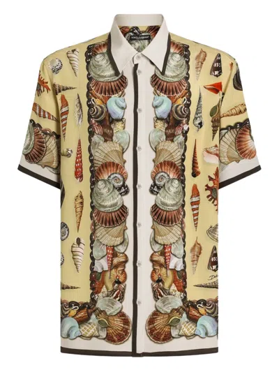 Dolce & Gabbana Shell-print Short-sleeve Shirt In Yellow