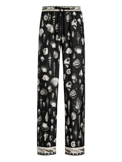 Dolce & Gabbana Shell-print Silk Trousers In Black