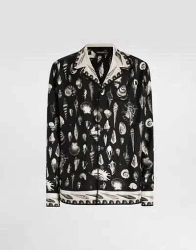 Dolce & Gabbana Shell-print Silk Twill Vanity Shirt In Black