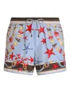 Dolce & Gabbana Light Blue Swim Shorts With Drawstring Elastic Waist And All-over Print In Blue