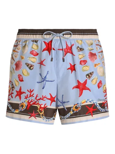 Dolce & Gabbana Shell-print Swim Shorts In Blue