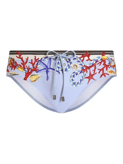 Dolce & Gabbana Shell-print Swimming Trunks In Blue