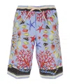 Dolce & Gabbana Multicolor Shorts With Elastic Drawstring And All-over Print In Linen Man In Blue