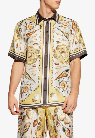 Dolce & Gabbana Shell-motif Loose-fit Silk Shirt In Multi