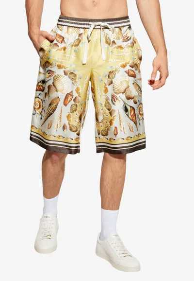 Dolce & Gabbana Shell-motif Silk Boxer Shorts In Yellow
