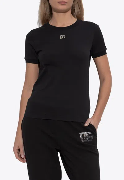 Dolce & Gabbana Shimmering Dg Logo T-shirt In Black