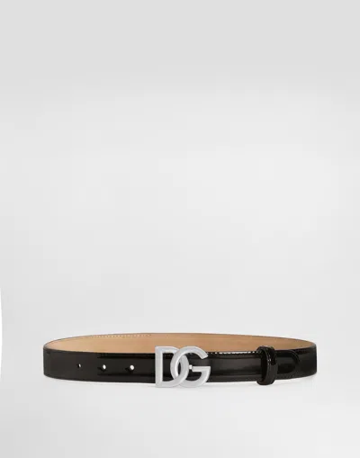 DOLCE & GABBANA SHINY CALFSKIN BELT WITH DG LOGO