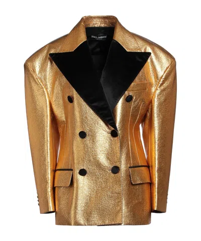 Dolce & Gabbana Shiny Long-sleeve Double-breasted Blazer In Gold
