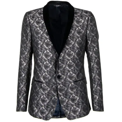 Pre-owned Dolce & Gabbana Shiny Lurex Velvet Tuxedo Blazer Jacket Gold Blue Silver 09748