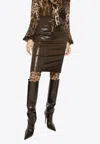 Dolce & Gabbana Shiny Mini Pencil Skirt In Brown