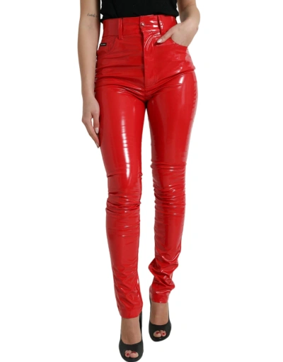 Dolce & Gabbana Shiny Red High Waist Skinny Trousers
