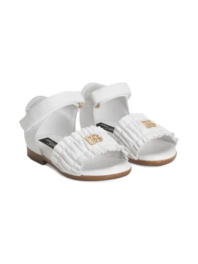 Dolce & Gabbana Kids' Shirred Logo Sandals In White