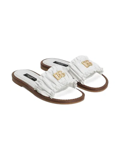 Dolce & Gabbana Kids' Shirred Logo Sandals In White