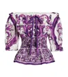 Dolce & Gabbana Smocked Waist Off-the-shoulder Top With Puff Sleeves In Purple