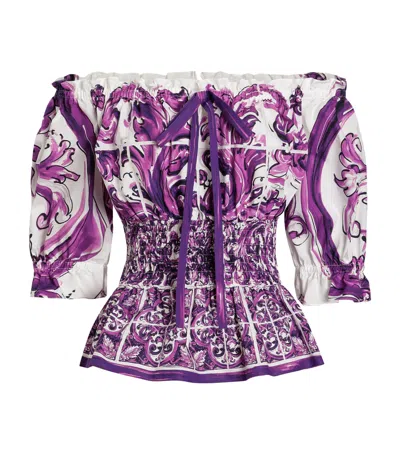 DOLCE & GABBANA SHIRRED PRINTED TOP