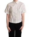 Dolce & Gabbana White Black Stripes Collared Shirt Top In White