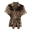 Dolce & Gabbana Belted Piped Leopard Print Silk-blend Satin Shirt In Animal Print