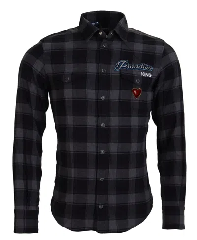 Pre-owned Dolce & Gabbana Shirt Black Gray Check Men Long Sleeves 39/us15.5/s Rrp 900usd