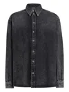 Dolce & Gabbana Denim Texture Long Sleeves Point Collar Shirt In Black