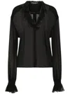 Dolce & Gabbana Sheer Silk Chiffon V-neck Top In Black