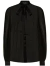 Dolce & Gabbana Black Shirt With Bow And Jacquard Dg Logo In Black