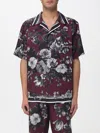 Dolce & Gabbana Bouquet Fiori Short Sleeve Notched Collar Shirt In Burgundy