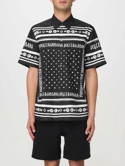 Dolce & Gabbana Men Black Crewneck T-shirt With Bandana Print All-over In Cotton Woman