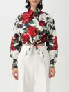 Dolce & Gabbana Cropped Tie-detailed Floral-print Cotton-poplin Shirt In Pink