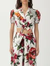 Dolce & Gabbana Anemone Floral Popeline Puff-sleeve Tie Crop Shirt