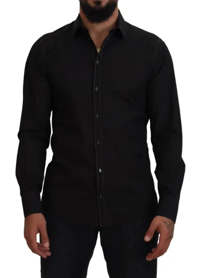 Pre-owned Dolce & Gabbana Shirt Gold Black Cotton Collared Long Sleeve 41/us16/l 1050usd