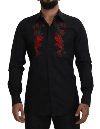Pre-owned Dolce & Gabbana Shirt Gold Floral Embroidery Men Long Sleeves 38/us15/xs 1420usd