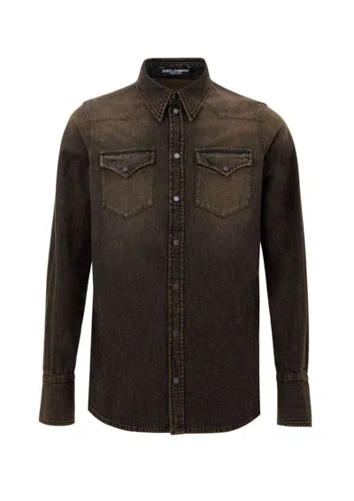 Dolce & Gabbana Shirt In Denim Brown Delave
