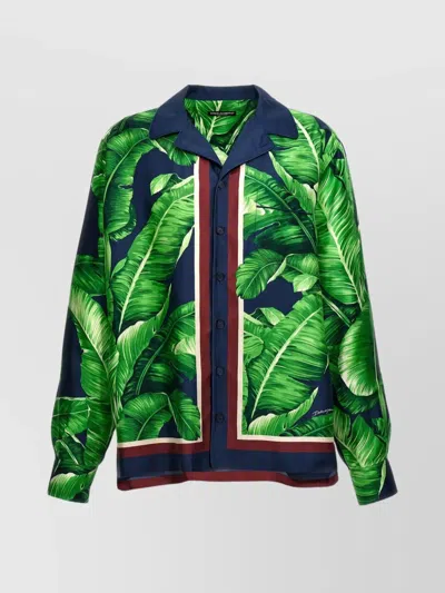 Dolce & Gabbana Leaf-print Silk Shirt In Green