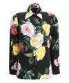 Dolce & Gabbana Multicolor Shirt With Oversize Pointed Collar And All-over Floral Motif In Silk Stretch Woman In Multicolor