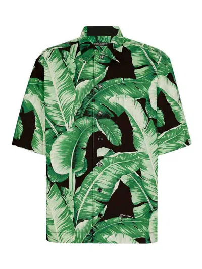 Dolce & Gabbana Leaf-print Silk Shirt In Multicolor