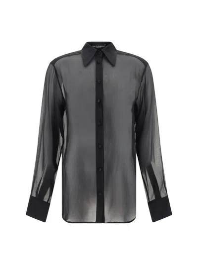 Dolce & Gabbana Black Silk Shirt In Grey