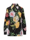 Dolce & Gabbana Multicolor Shirt With Oversize Pointed Collar And All-over Floral Motif In Silk Stretch Woman In Peonie/rosa F.nero