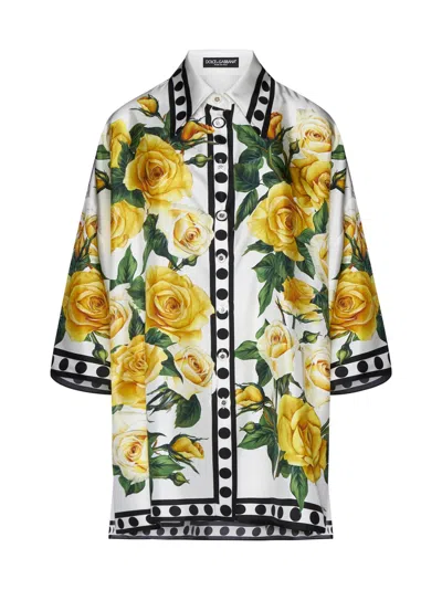 Dolce & Gabbana Shirt In Rose Gialle Fdo Bco