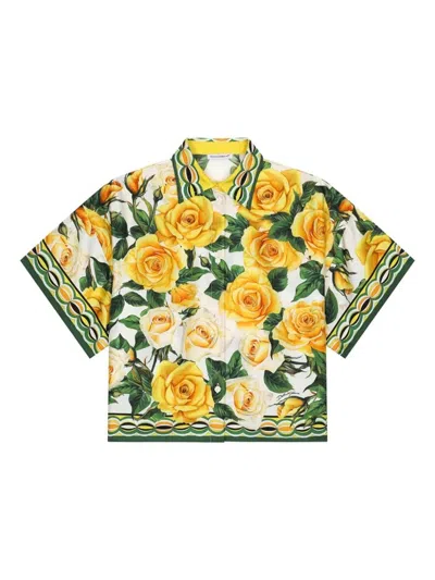 Dolce & Gabbana Mini Short Sleeve Silk Shirt For Girls In Multi