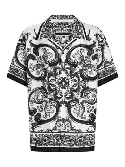 Dolce & Gabbana Men Silk Shirt With Maiolica Print In Multi