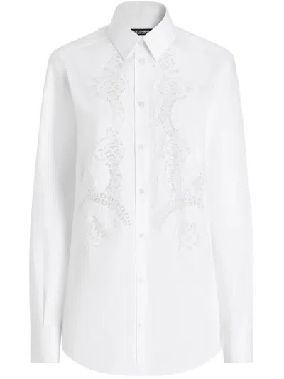 Dolce & Gabbana Cotton Shirt With Floral Embroideries In Multi